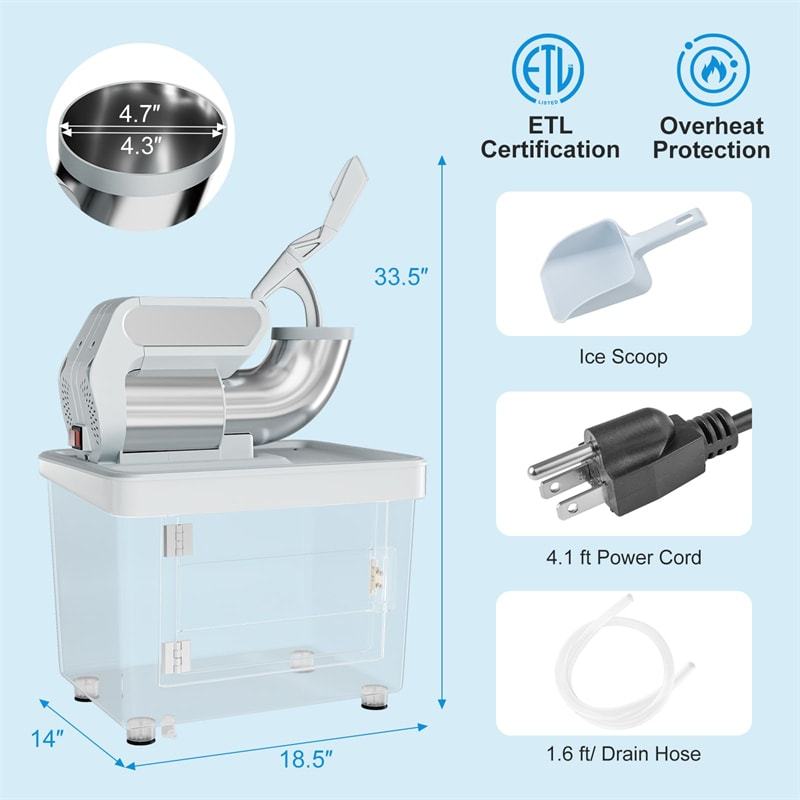 660LBS/H Commercial Snow Cone Machine, 300W ETL-Approved 120V Electric Ice Shaver with Stainless Steel Dual Blades for Home, Restaurants, Bars