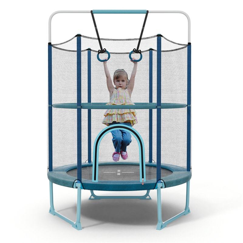 5FT Kids Trampoline, ASTM Approved 3-in-1 Toddler Trampoline with Safety Enclosure, Adjustable Horizontal Bar & Swing Rings for Indoor Outdoor