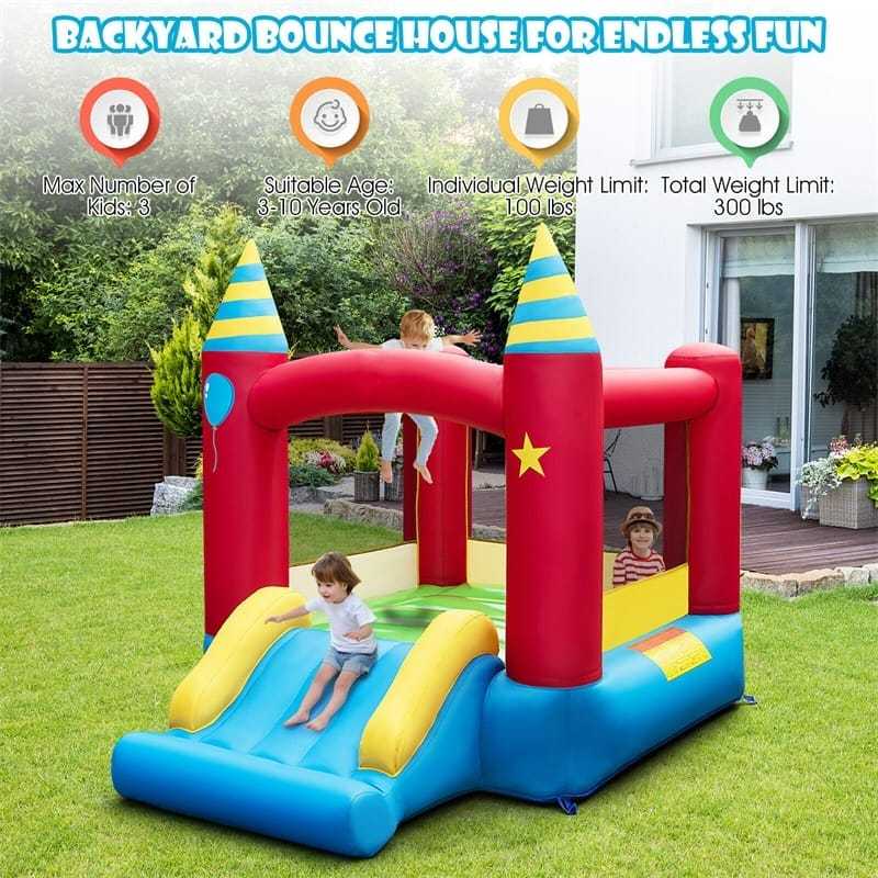 Inflatable Bounce House with Slide, Large Jumping Area & 480W Blower, Kids Bouncy Castle for Indoor Outdoor Fun, Birthday Backyard Party Gifts