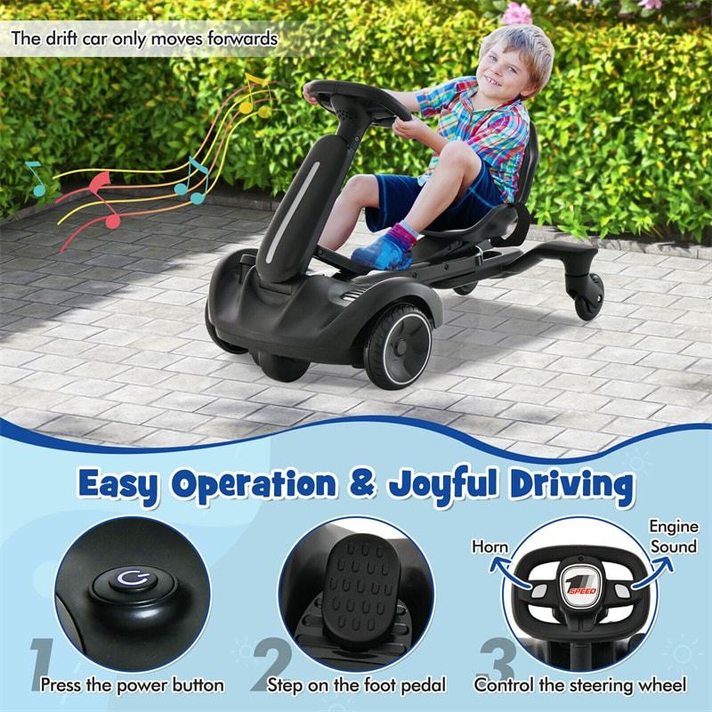 Kids Ride On Drift Car 6V Battery Powered Electric Vehicle with 2-Position Adjustable Seat & 360° Rotating Universal Wheels
