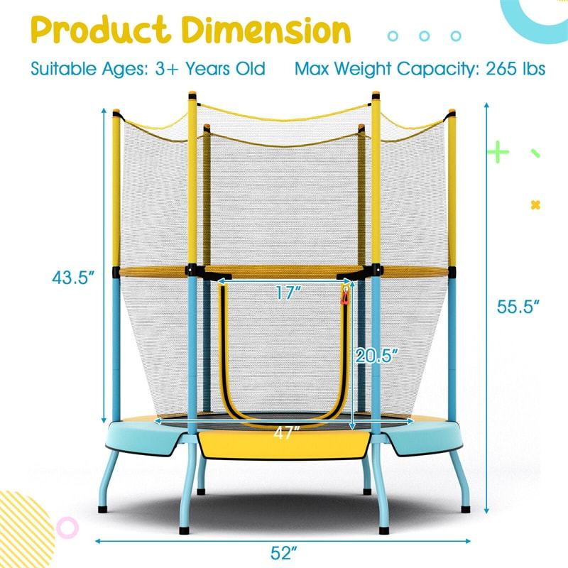 48” Kids Trampoline ASTM Approved Toddler Trampoline with All-round Enclosure Net & Large U-Shaped Access for Outdoor Indoor