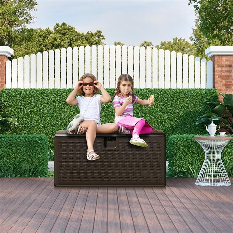 73 Gallon Patio Deck Box, Weather-Resistant Outdoor Storage Container with Lockable Lid & Side Handle for Furniture Cushions, Garden Tools & Toys
