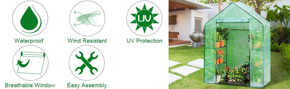 4 Tier 8 Shelves Mini Portable Walk-in Plant Greenhouse for Outdoors and Indoors