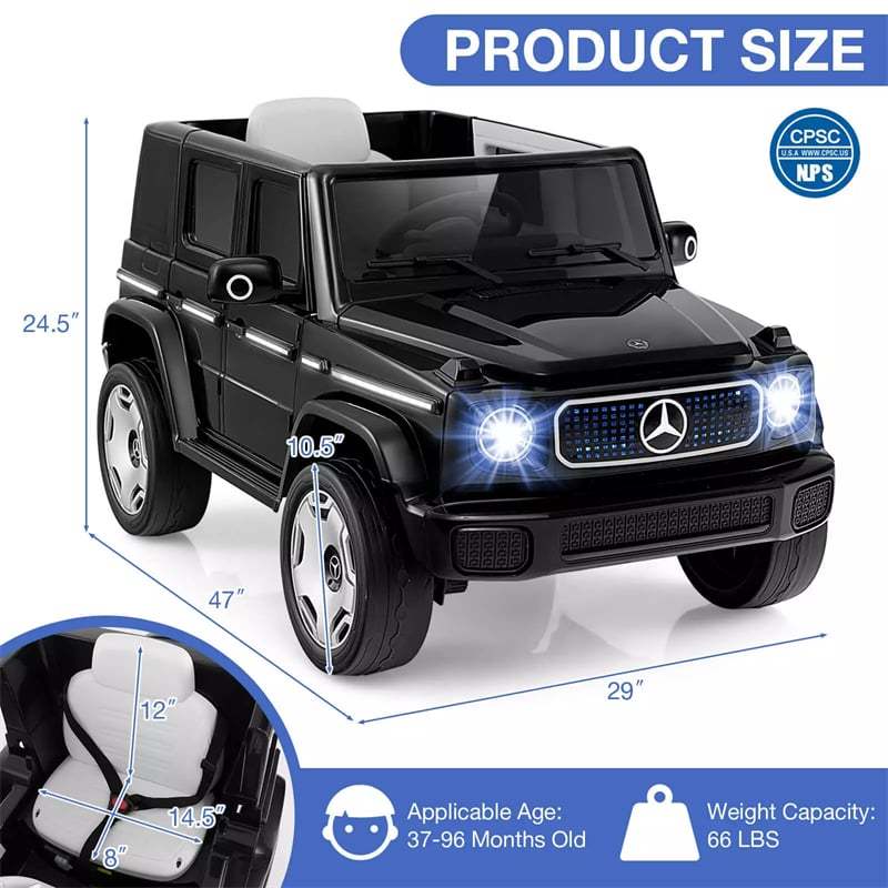 12V Kids Ride-On Car, Licensed Mercedes-Benz EQG, Children's 4WD Electric Vehicle with Remote Control, Detachable Battery, LED Lights & Music