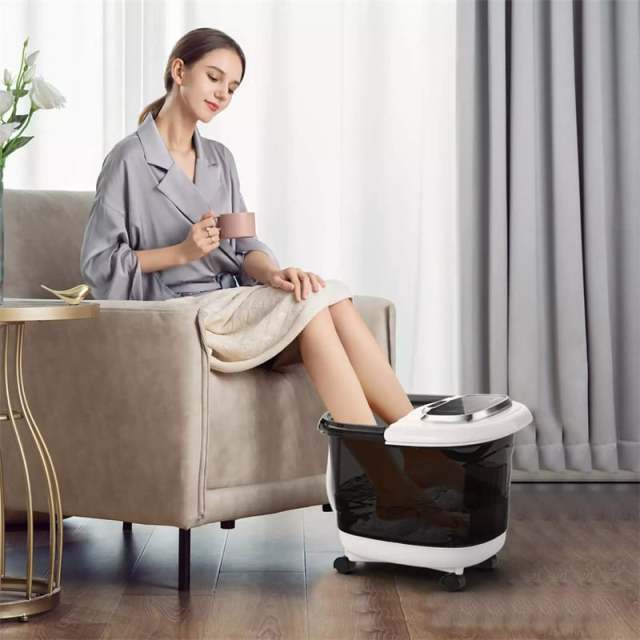 Foot Spa Bath Massager with Heat, Portable Pedicure Foot Spa Tub w/ Motorized Rollers, Shiatsu Massage, Temp Control, Adjustable Shower for Home