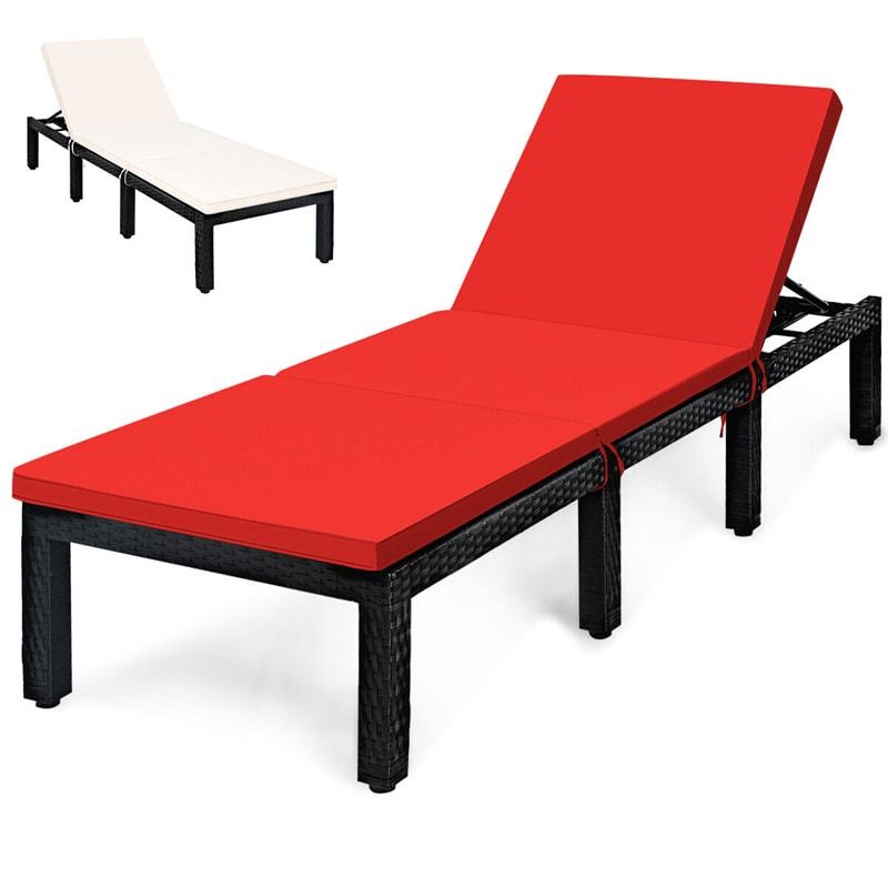 Patio Rattan Lounge Chair with Cushions & Set of 2 Cushion Covers, Adjustable Backrest Outdoor Chaise Lounge Sun Lounger for Poolside