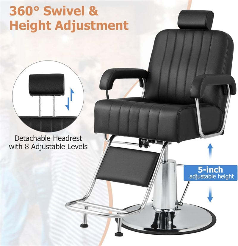 Hydraulic Reclining Barber Chair Adjustable Salon Chair Beauty Spa Styling Chair with 360° Swivel Seat Headrest & Heavy Duty Pump