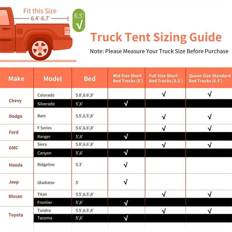 Waterproof Truck Bed Tent with Removable Rainfly, Mesh Windows & Carrying Bag, 2-Person Portable Pickup Tent for Camping, Travel, Hiking