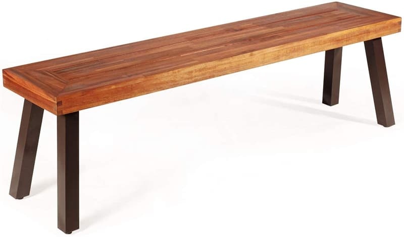 Set of 2 Acacia Wood Outdoor Benches with Metal Legs, Rustic Farmhouse Benches for Patio Dining Table,  Entryway, Poolside & Garden