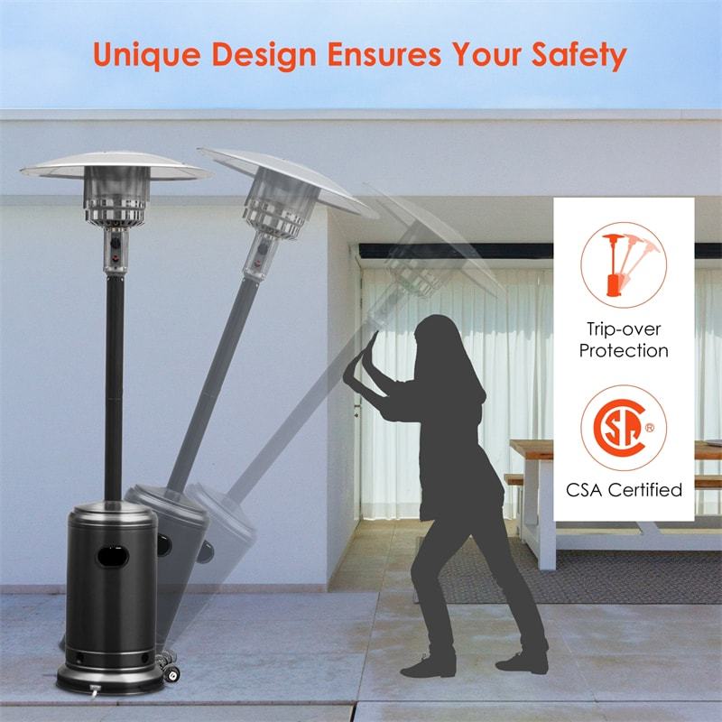 50,000 BTU Propane Patio Heater, Standing Outdoor LP Gas Heater with Wheels, Stainless Steel Burner & Tip-Over Protection for Garden Backyard