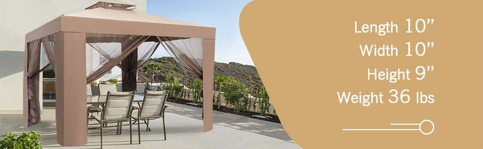 10’ x 10’ Outdoor Garden Steel Structures Gazebo 2 Tier Canopy Tent with Netting