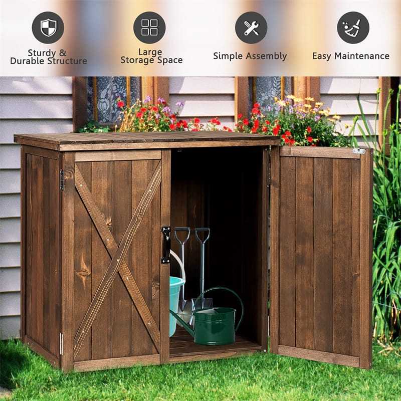 Wooden Outdoor Storage Shed 2.5 x 2 FT Compact Fir Wood Tool Shed Patio Storage Cabinet Garden Organizer with Double Doors & Handles