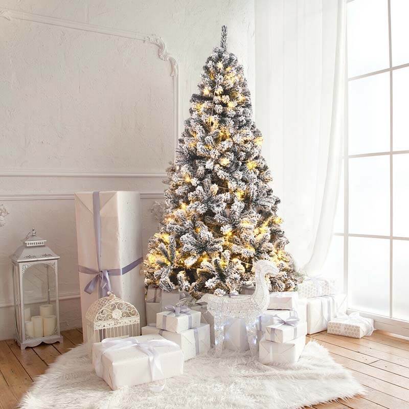 6 FT Snow Flocked Christmas Tree Hinged Artificial Xmas Tree with Metal Stand for Indoor & Outdoor Decors