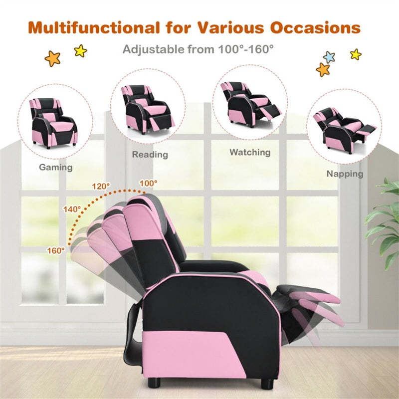 Kids Recliner Chair, Adjustable Gaming Recliner with Footrest, Headrest & Lumbar Support, Ergonomic PU Leather Lounge Sofa for Boys & Girls
