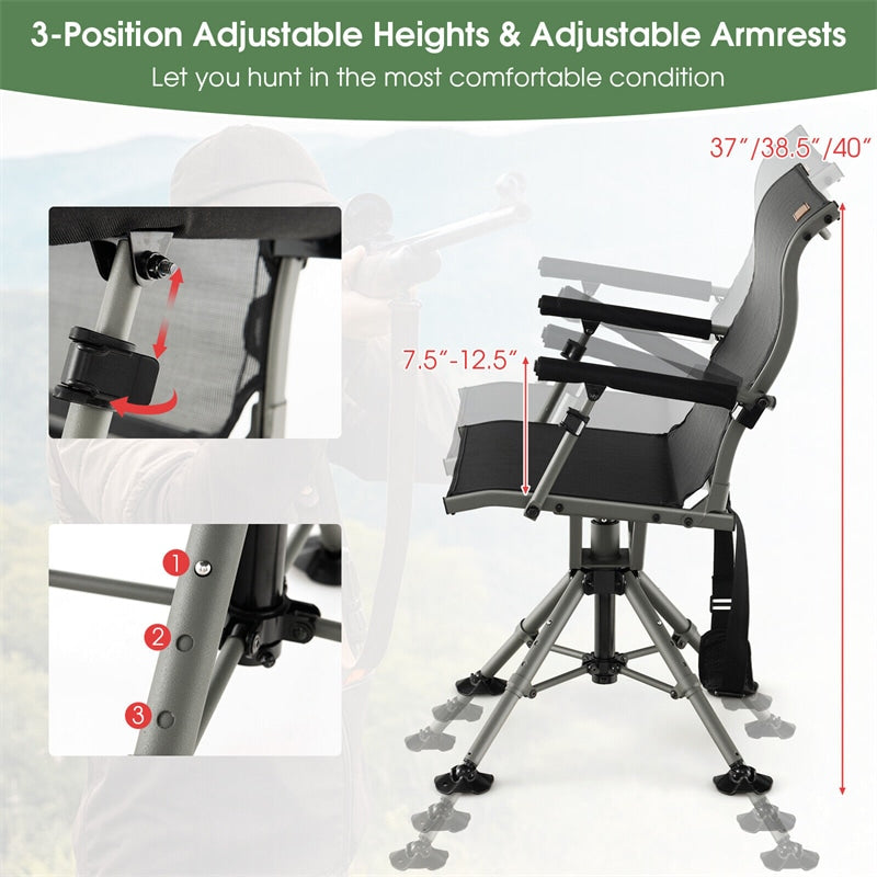 360° Silent Swivel Hunting Blind Chair Height Adjustable