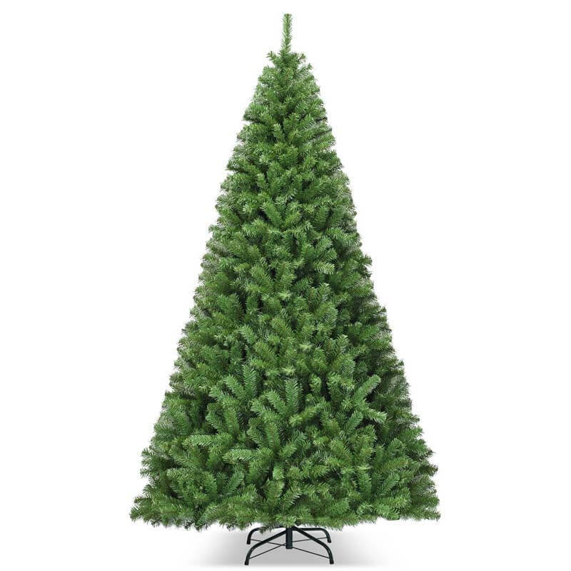 9FT Unlit Artificial Christmas Tree, Premium Hinged Spruce Tree with 2132 Branch Tips & Metal Stand, Easy Assembly Xmas Tree for Home Holiday Decor