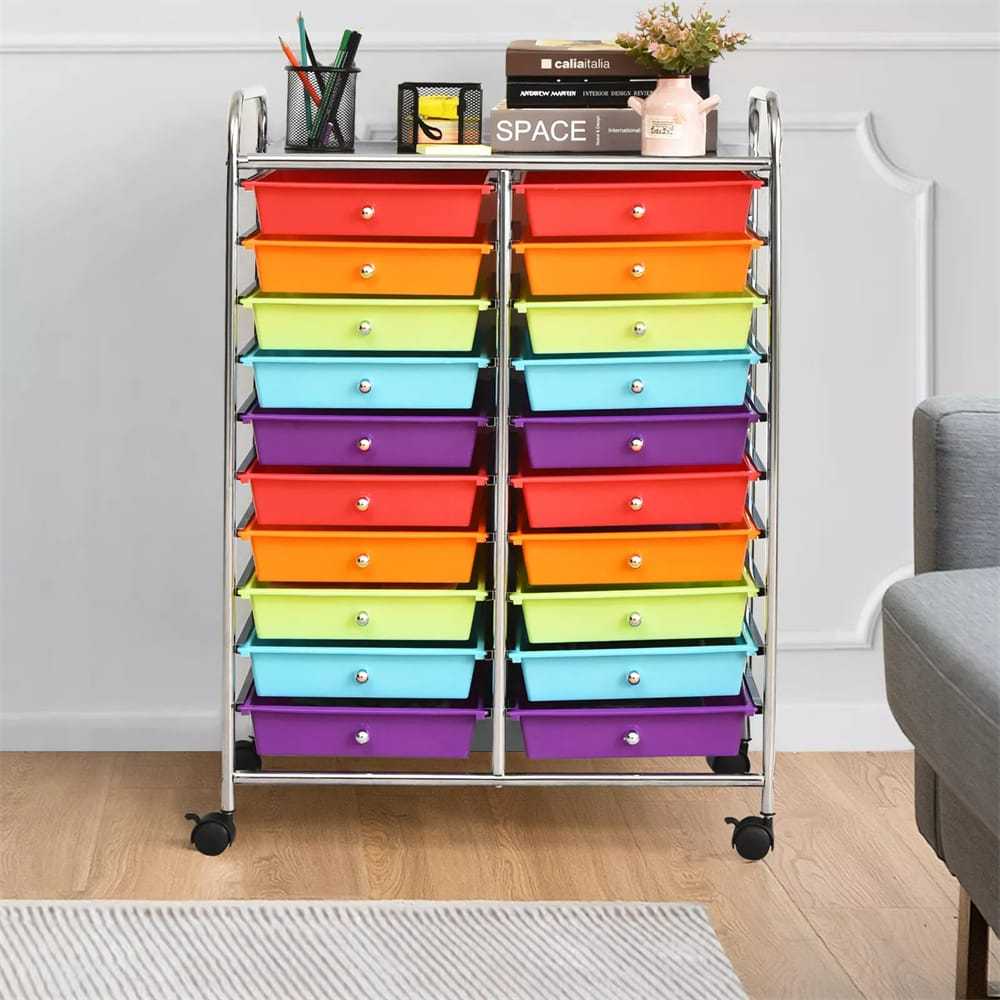 Storage Drawer Cart, 20-Drawer Rolling Cart Organizer with Lockable Wheels, Mobile Utility Cart for Office School Art Craft Supplies