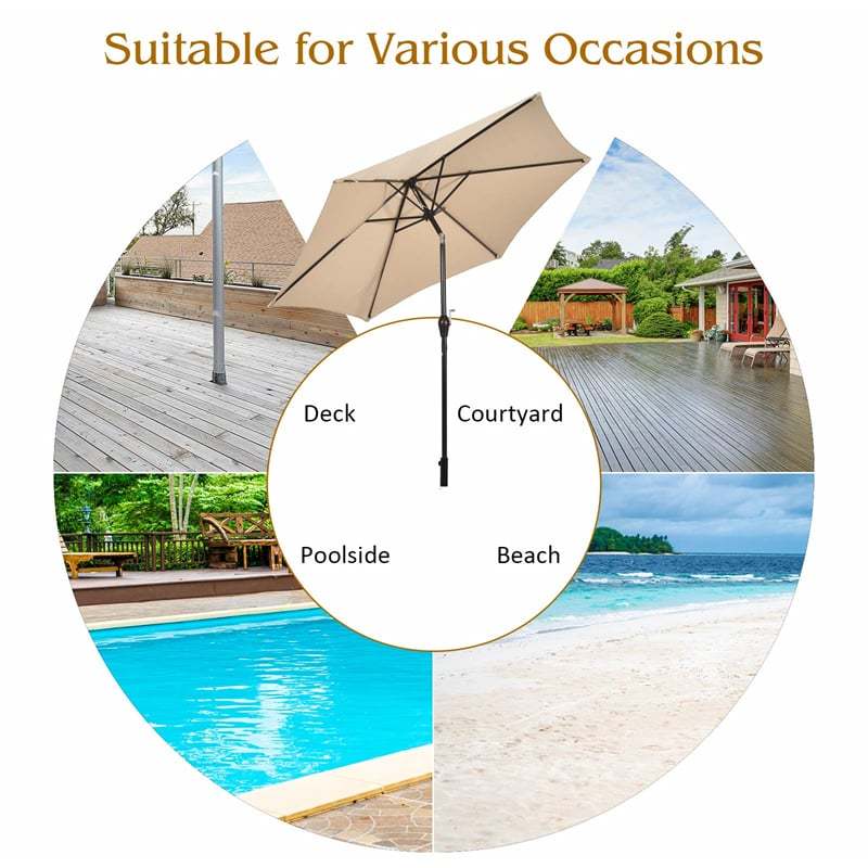 Costway 10FT Patio Umbrella 6 Ribs Market Steel Tilt W/ Crank Outdoor Garden Beige