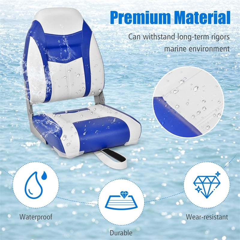 2-Pack High Back Boat Seats, Folding Fishing Boat Seats with Sponge Padding, Stainless Steel Screws & Hinges, Waterproof Boat Captain Chairs