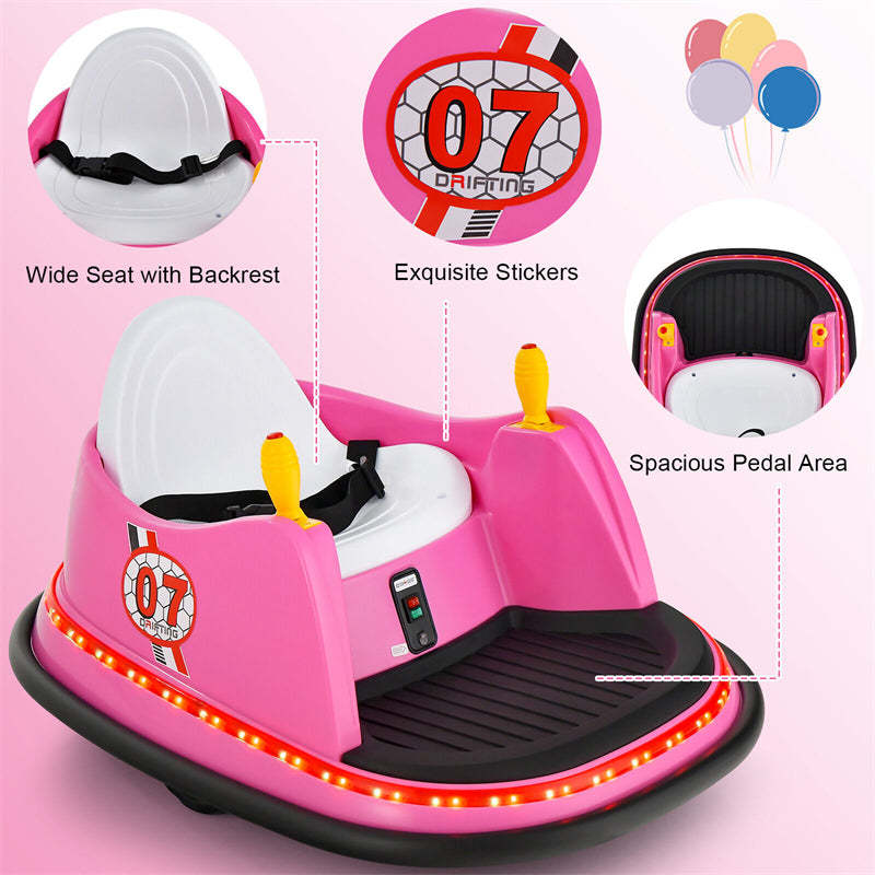 Kids Bumper Car, 12V Battery-Powered Electric Ride-On Bumper Car with 360° Spin, Dual Joysticks, Remote Control & Flashing Lights for Ages 2-5