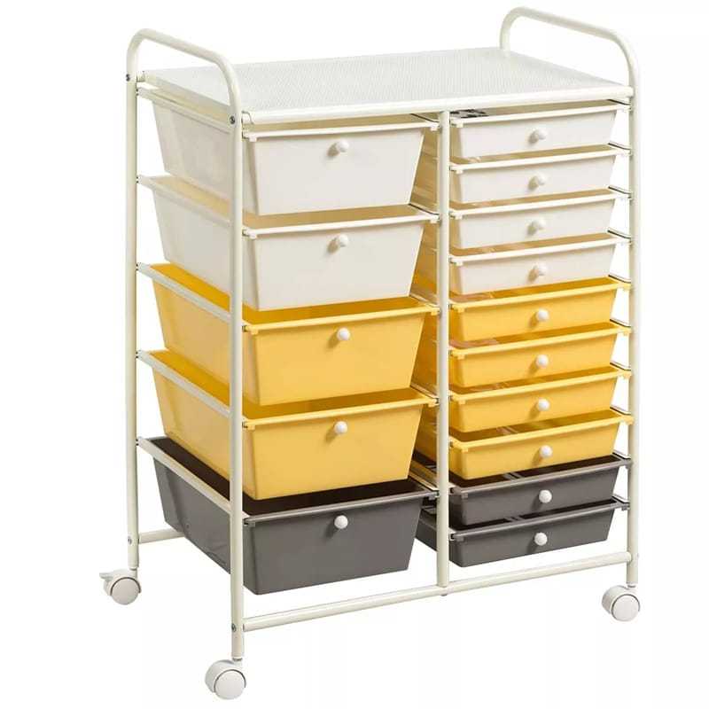 15-Drawer Rolling Storage Cart, Art &  Craft Organizer with Wheels & Removable Drawers for Tools, Scrapbook Paper, Home Office School