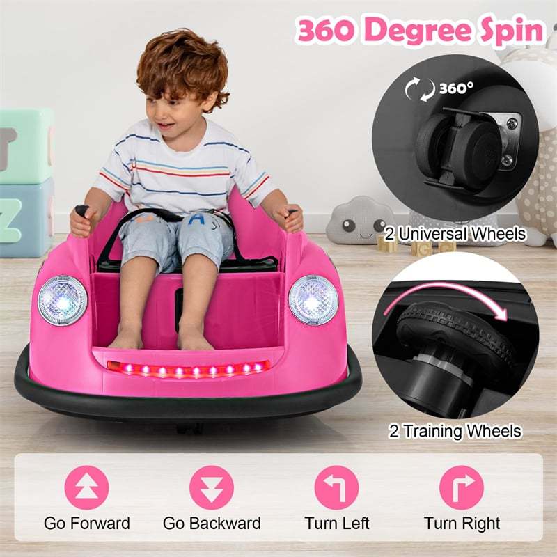 Kids Bumper Car 12V Electric Ride on Bumper Car with Remote Control, 360° Spin, LED Lights, Battery Powered Baby Bumping Car Gift for Toddlers