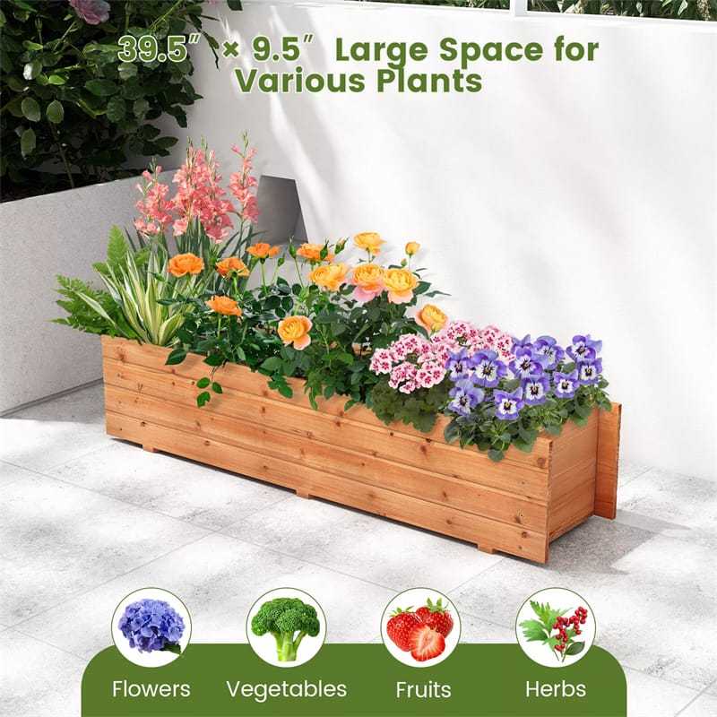 Wooden Raised Garden Bed, Rectangle Planter Box with Removable Bottom & Drainage Holes, Wood Planter Bed for Vegetables, Flowers, Herbs