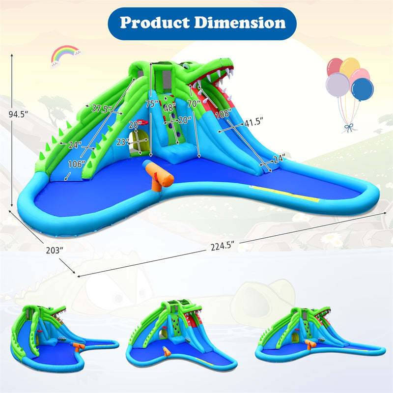 Inflatable Bounce House Crocodile Mighty Water Park Splash Pool without Blower