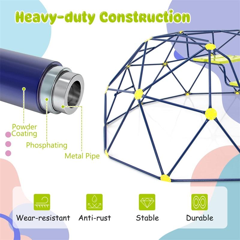 13.3FT Climbing Dome with Extended Wavy Slide, Kids Outdoor Jungle Gym Monkey Bar Geometric Dome Climber Climbing Toys for Toddlers