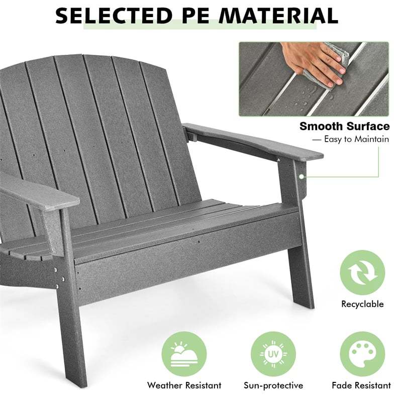 All-Weather HDPE Adirondack Loveseat Chair, Outdoor Adirondack Bench with Wide Armrests & 660 LBS Capacity for Patio, Garden, Backyard Fire Pit