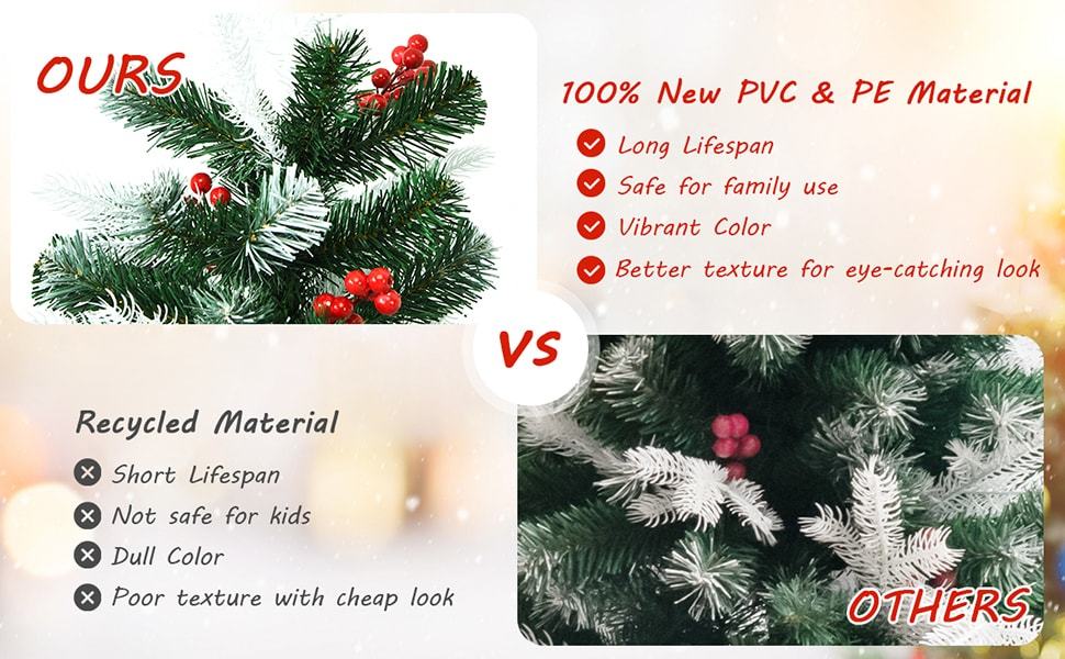 6ft Unlit Snow Flocked Hinged Christmas Tree with Folding Metal Stand