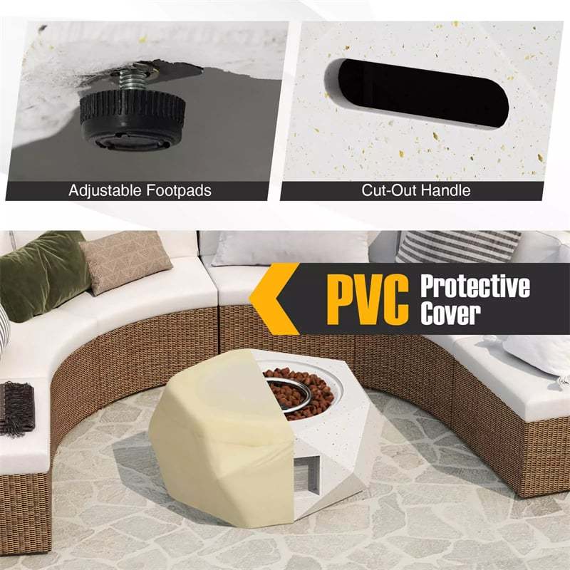 28" Propane Fire Pit Table, 40,000 BTU Hexagon Terrazzo Gas Fire Pit with Stainless Steel Burner, Lava Rocks, Protective Cover & Tank Seat for Patio