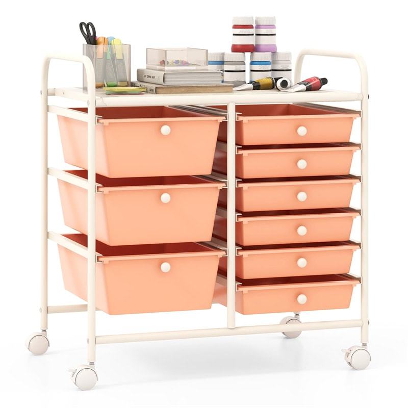 9-Drawer Rolling Storage Cart, Mobile Art & Craft Supply Organizer on Wheels, Metal Frame, Drawer Utility Cart for Classroom Office Home Salon