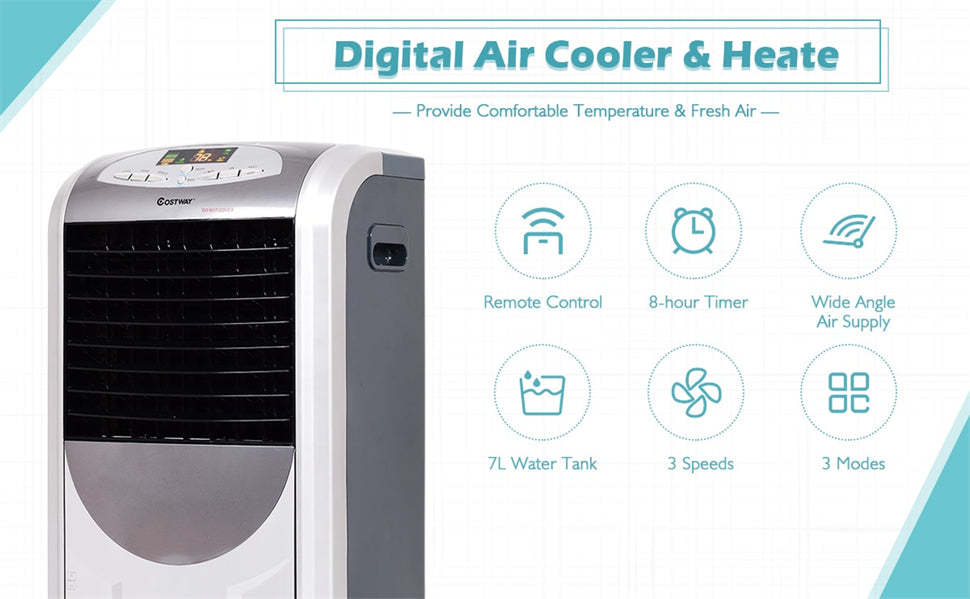 5 In 1 Portable Evaporative Air Cooler Fan with Heater and Humidifier Function