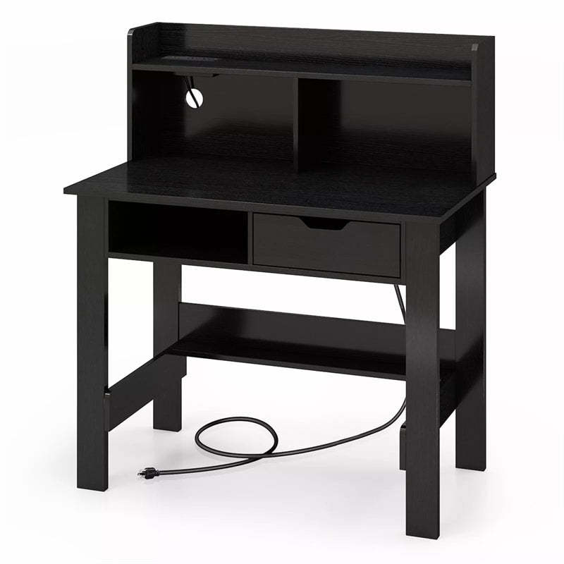 Computer Desk with Hutch, Power Outlets, USB/Type-C Ports, Open Shelf & Drawer, Space-Saving Modern Home Office Writing Desk for Bedroom