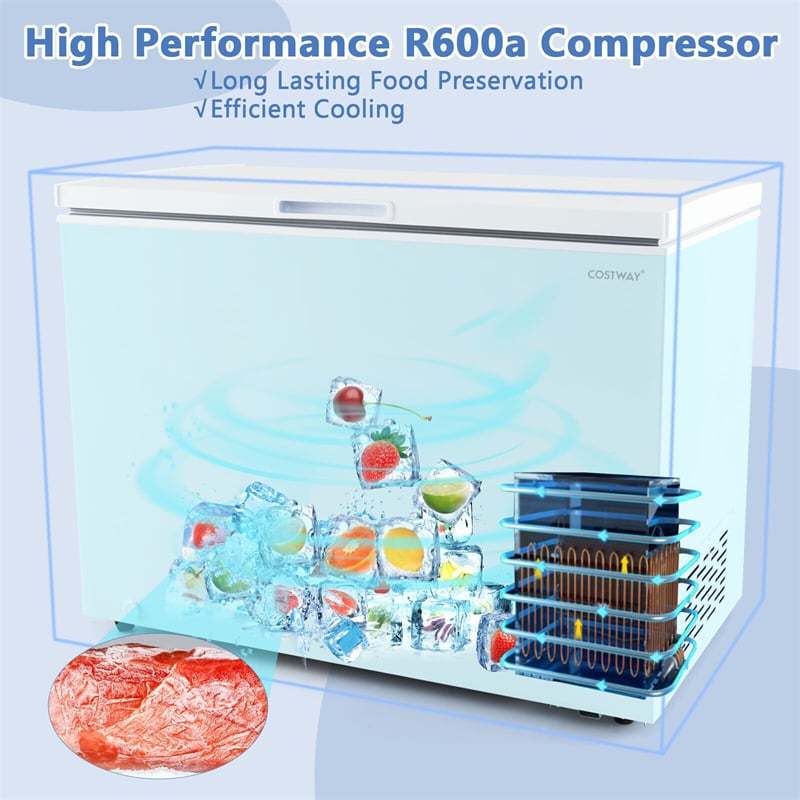 10 cu. ft. Chest Freezer Compact Deep Freezer Freestanding Top Open Door Freezer with 7-Level Adjustable Temperature & Removable Basket