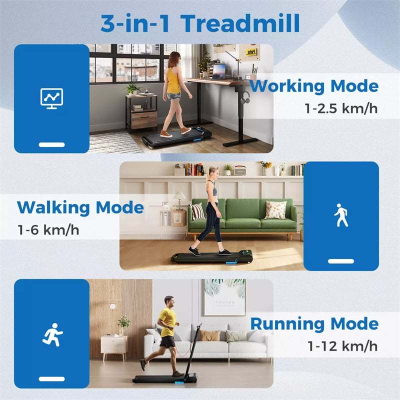 3-in-1 Folding Treadmill, 2.5HP Walking Pad & Under Desk Treadmill 340LB Capacity w/ Handlebar, LED Display, Remote & App Control for Home Office