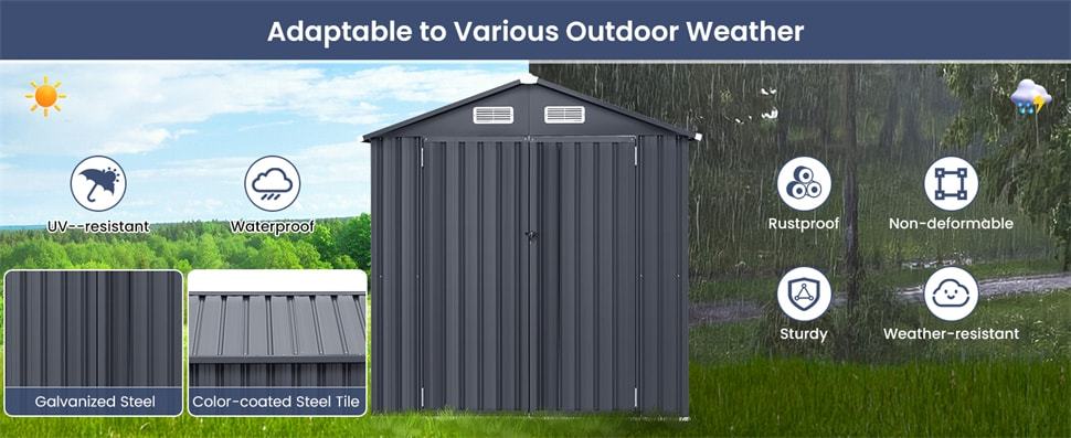10' x 7.7' Outdoor Metal Storage Shed Galvanized Steel Utility Tool Storage House Waterproof Garden Shed with 4 Vents Lockable Doors
