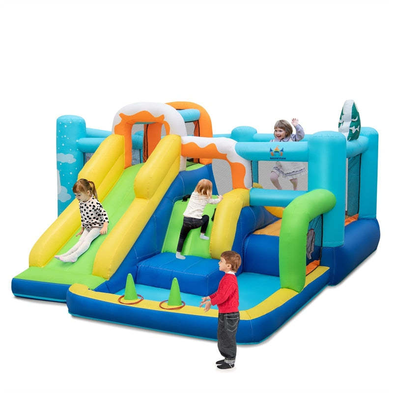 7-in-1 Kids Inflatable Bounce House Bouncy Castle Ice Cream Theme  Multi-play Jumping House with Slide, Large Ball Pit & Pitching Game