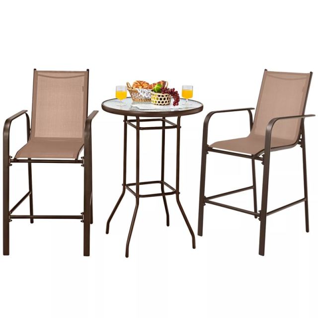 3-Piece Patio Bar Set, Outdoor Bar Height Bistro Set with 2 Chairs & Tempered Glass Top Table for Backyard, Garden, Lawn