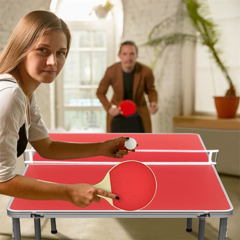 60" Portable Table Tennis Table, Folding Ping Pong Table with Net, 2 Paddles & 4 Balls, Multipurpose Freestanding Table for Indoor Outdoor Use