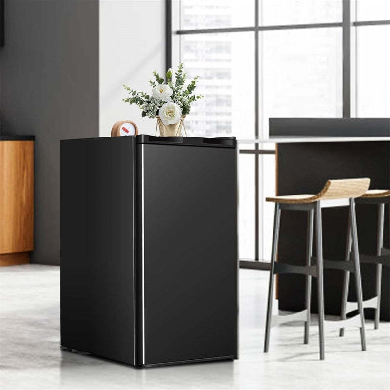 3.2 Cu.Ft Compact Refrigerator, Mini Fridge with Freezer, Reversible Door & Removable Glass Shelves, Undercounter Fridge for Dorm Apartment Office