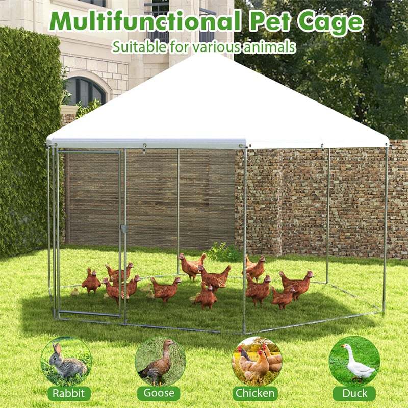 13FT Large Metal Chicken Coop Hexagon Walk-in Chicken Run Heavy Duty Galvanized Poultry Cage Hen House Rabbit Hutch with Waterproof Cover