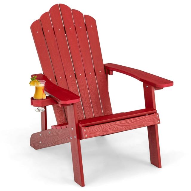 Outdoor HIPS Adirondack Chair, Weather Resistant Wood Fire Pit Chair with Hidden Cup Holder & 380 LBS Capacity for Patio, Backyard, Garden