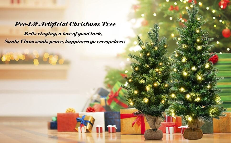 3 Ft Pre-lit Battery Operated Tabletop Christmas Tree with LED Lights