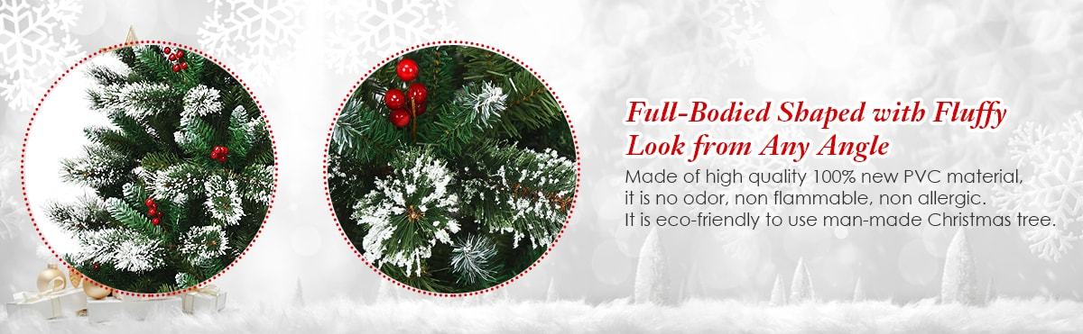 7ft Snow Flocked Higned Artificial Pencil Christmas Tree with Red Berries