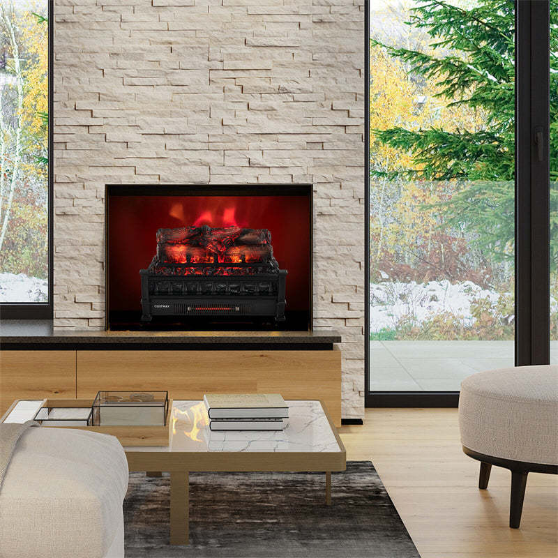 20" Infrared Quartz Fireplace Heater with Pinewood Ember Bed & Adjustable Temperature, 1500W Electric Fireplace Log Insert for Home Office Decor