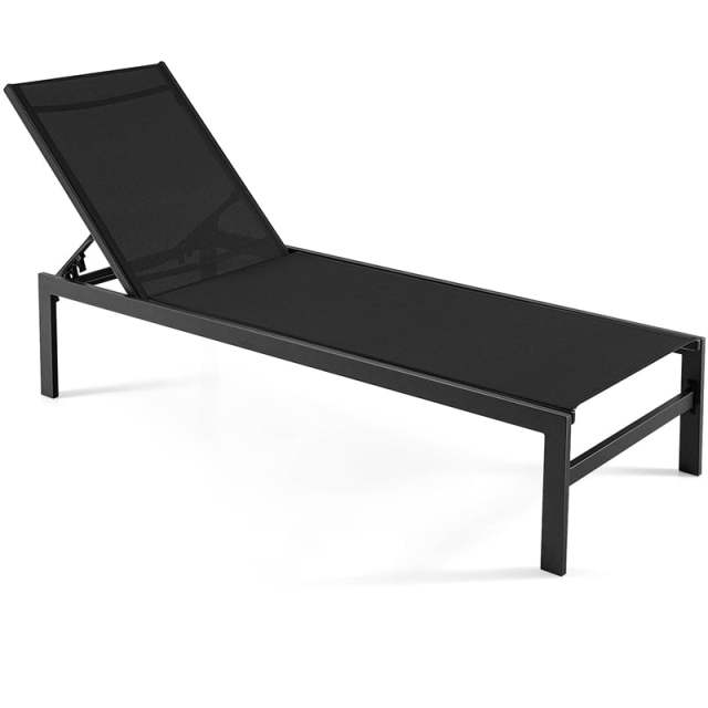 Aluminium Outdoor Chaise Lounge with 6-Position Adjustable Backrest,  Patio Lounge Chair Sun Lounger for Poolside, Backyard, Deck