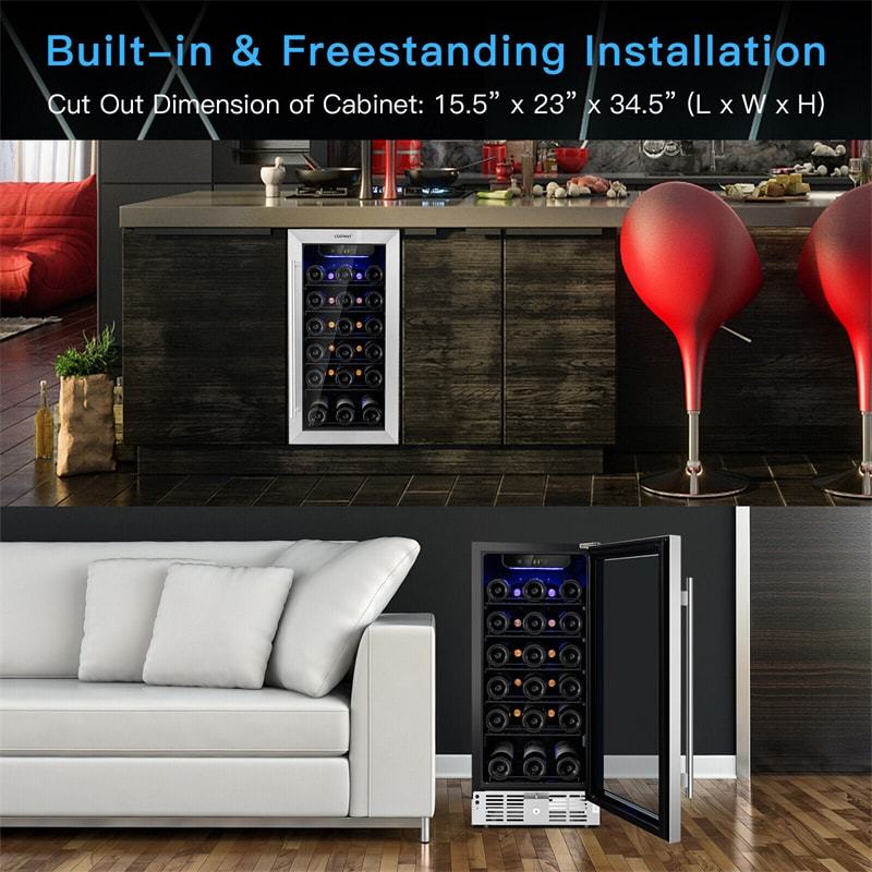 15" Wine Beverage Cooler Refrigerator 30-Bottle Built-in & Freestanding Wine Fridge for Home Bar Office