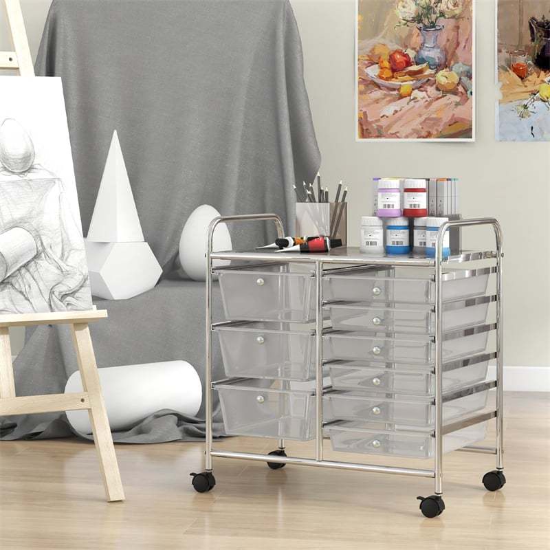 9-Drawer Rolling Storage Cart, Mobile Art & Craft Supply Organizer on Wheels, Metal Frame, Drawer Utility Cart for Classroom Office Home Salon